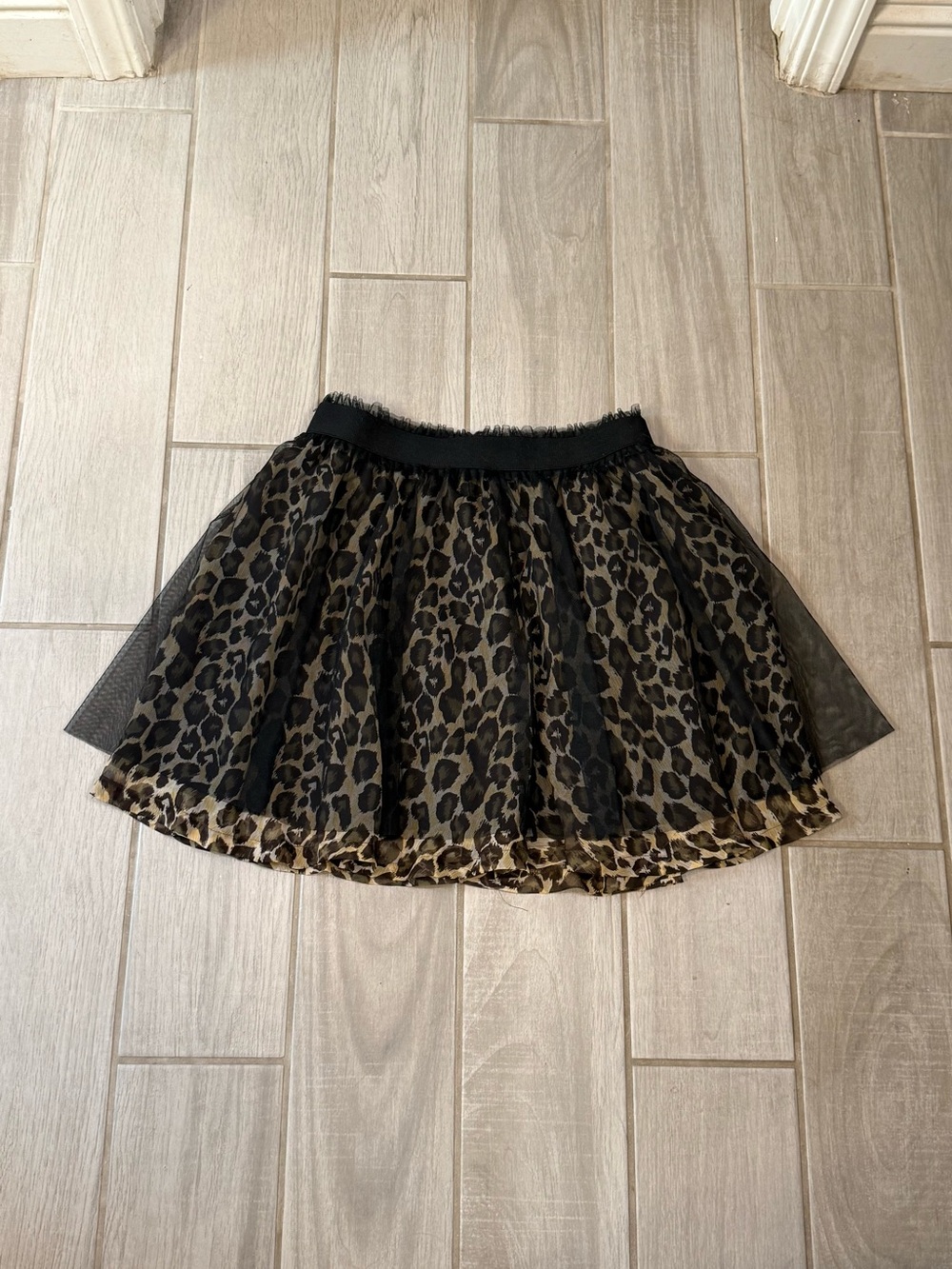 Y2K Forever 21 Leopard Print Tulle Skater Skirt - Black/Tan size Large - Picture 2 of 8